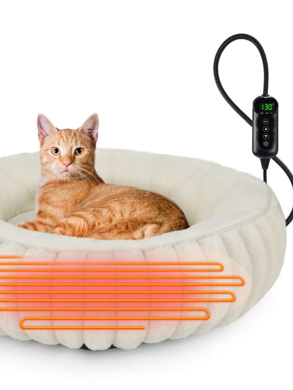 INVENHO Heated Cat Beds for Indoor Cats and Small Dogs, 20" Cozy Donut Bed